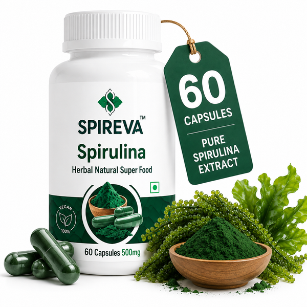 SPIREVA Spirulina Capsules Herbal Supplement | Green Superfood For Metabolism, Stamina & Immune Support