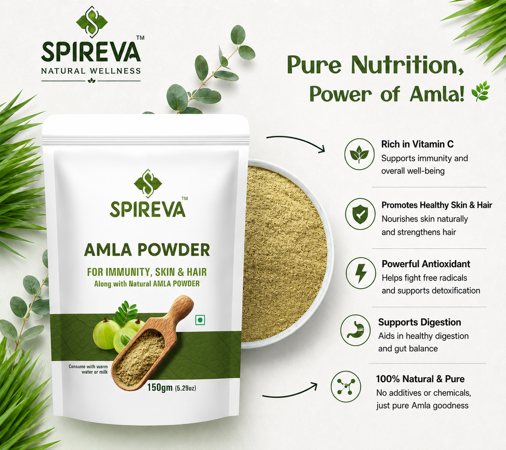 SPIREVA Natural Amla Powder | Vitamin C Rich Ayurvedic Superfood for Immunity, Skin, Hair & Digestion | Herbal Wellness Supplement