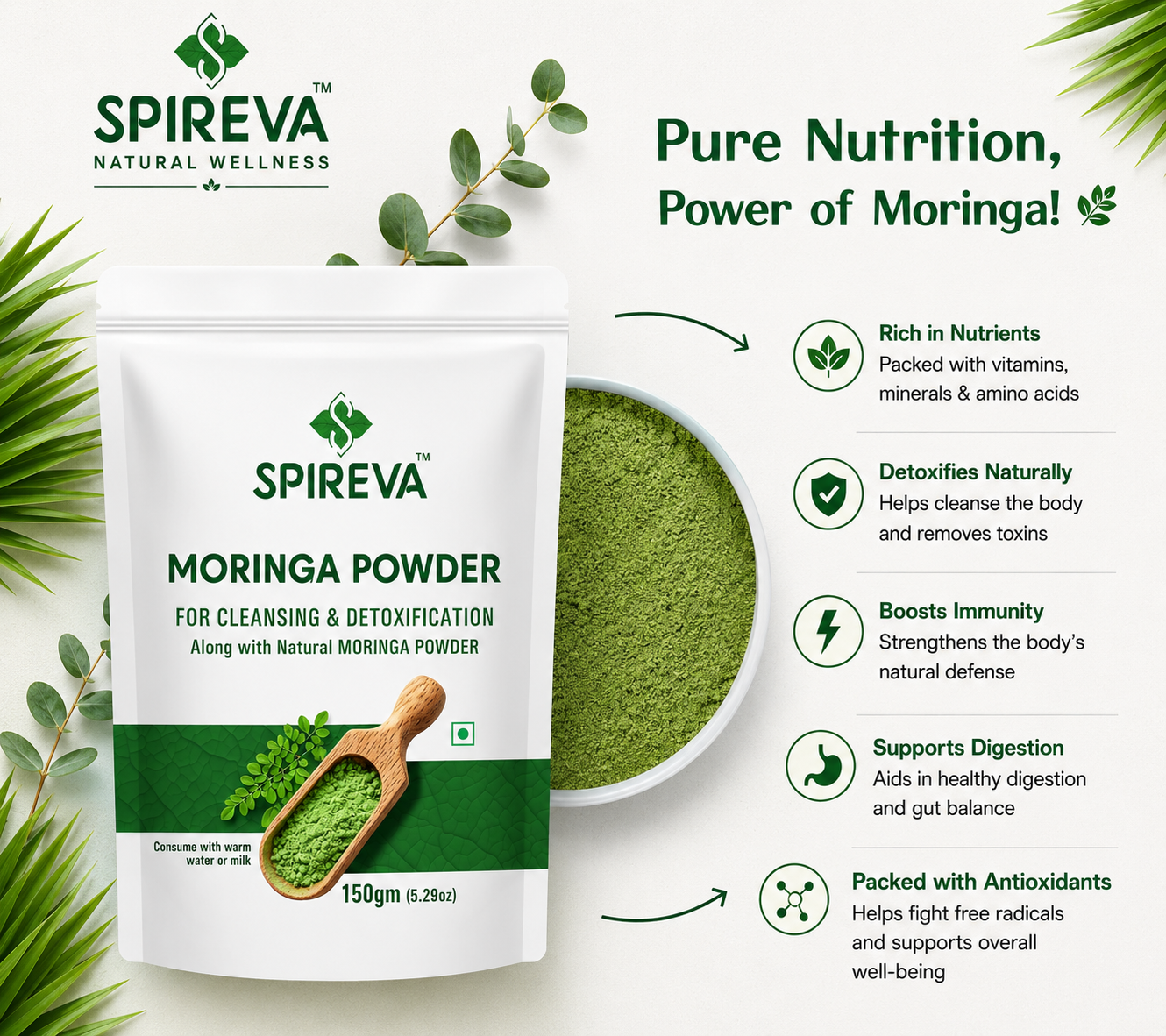 SPIREVA Natural Moringa Leaf Powder