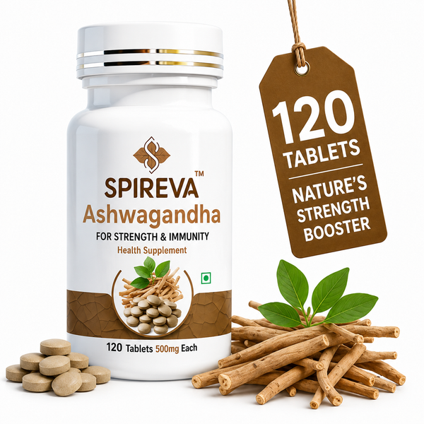 SPIREVA Natural Ashwagandha Tablets | Ayurvedic Herbal Supplement for Stress Relief, Energy, Immunity & Daily Vitality
