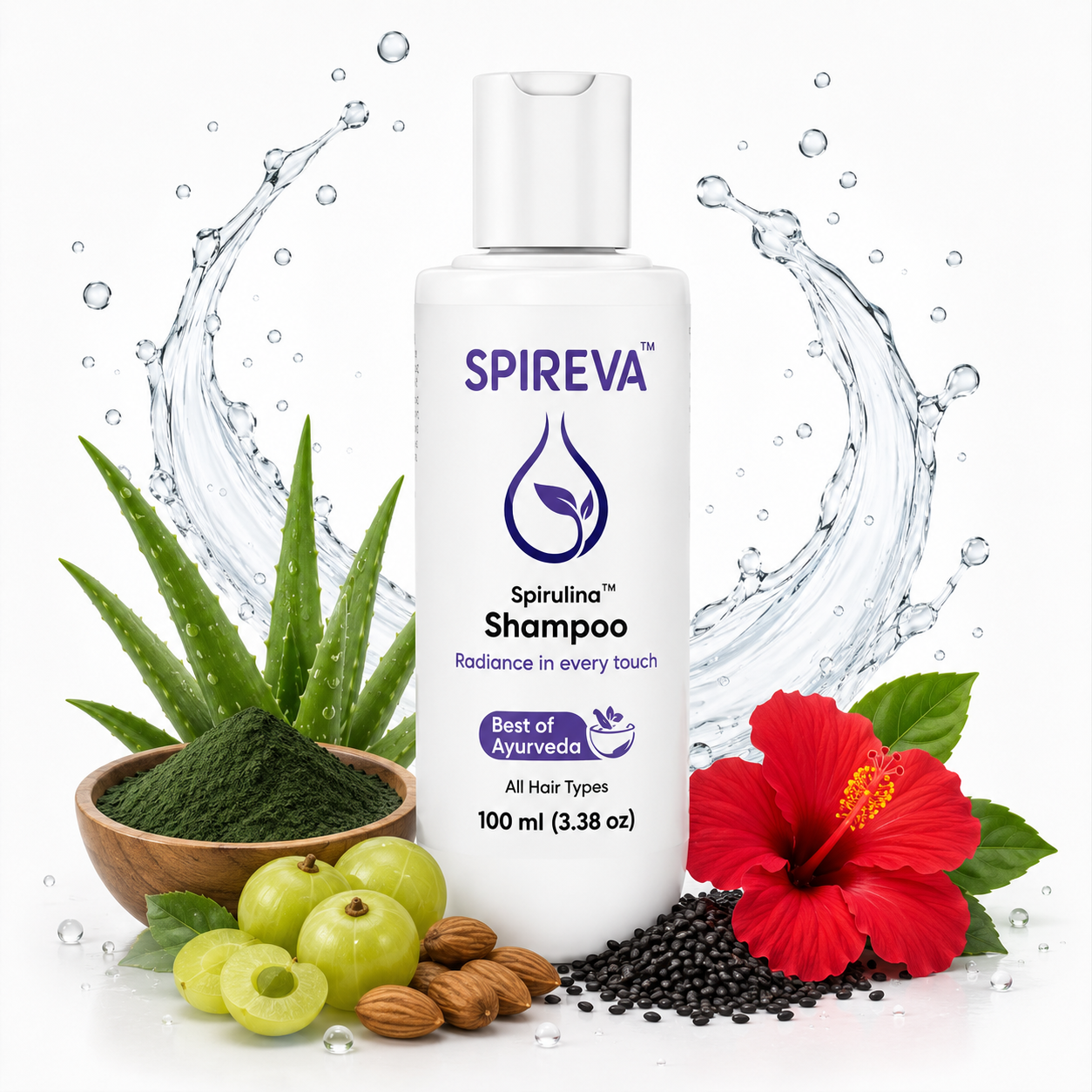 SPIREVA Spirulina Shampoo – Ayurvedic Nourishment for Strong, Silky & Healthy Hair