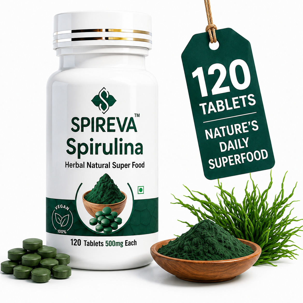 Spireva Spirulina Tablets - Protein & Antioxidant Rich Superfood for Immunity, Energy & Cardiovascular Wellness | 100% Natural