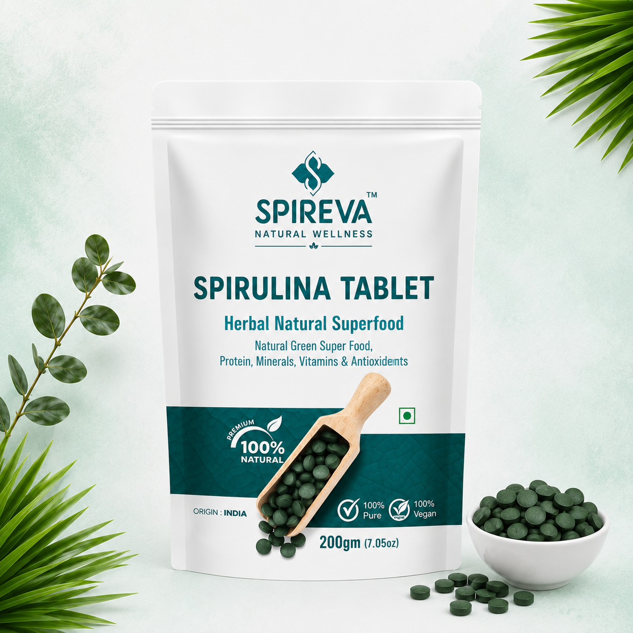 Spirulina Tablet – 100% Natural Herbal Superfood Tablets Rich in Protein, Vitamins & Antioxidants | Vegan Wellness Supplement