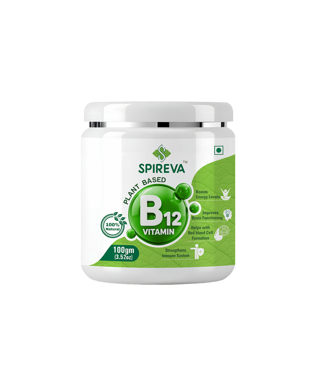 SPIREVA Plant-Based B12 Supplement | Daily Energy & Wellness Nutrition Powder