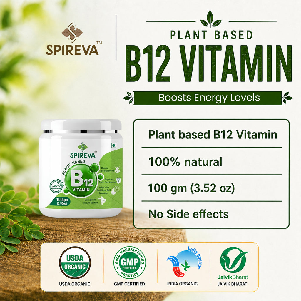 SPIREVA Plant-Based B12 Supplement | Daily Energy & Wellness Nutrition Powder