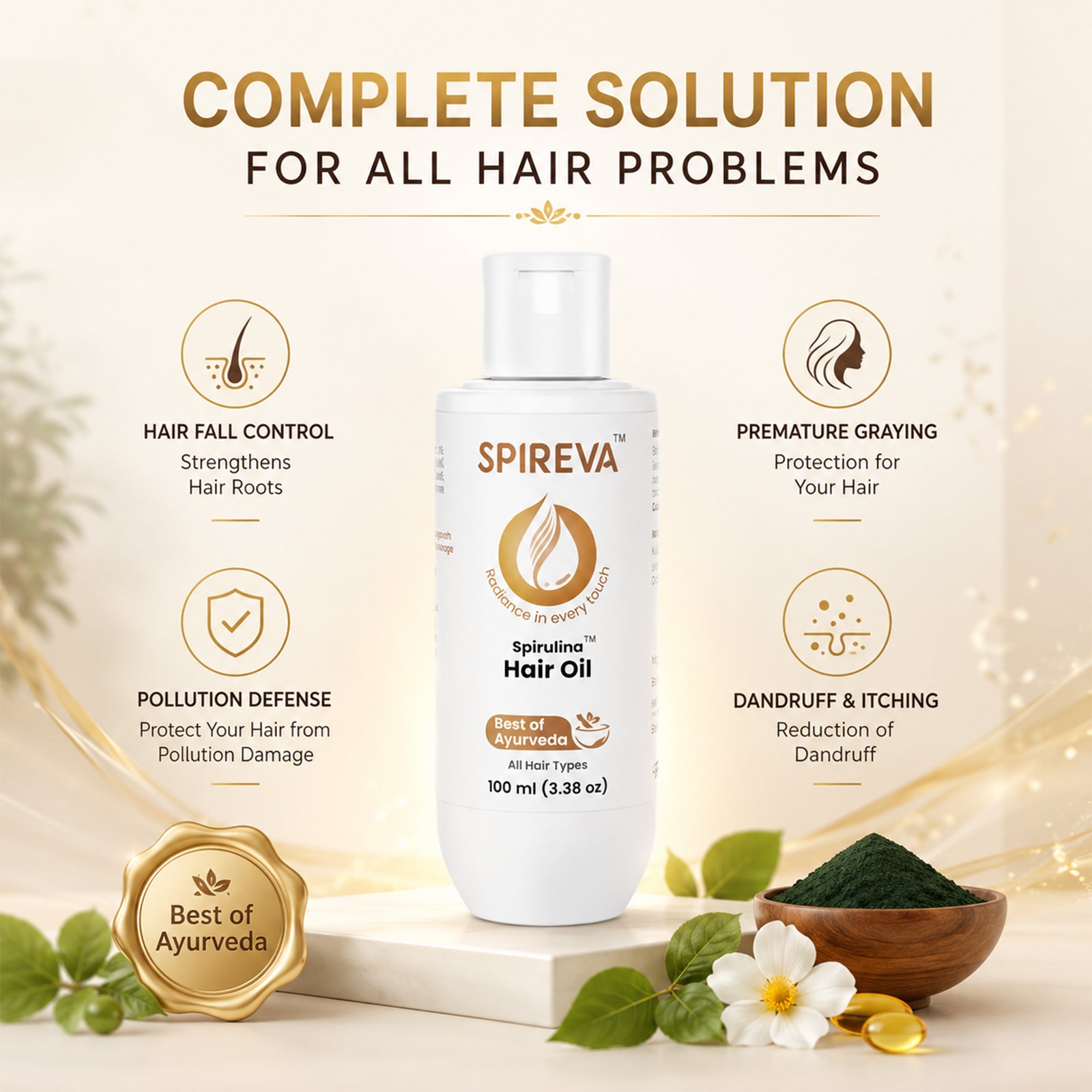 SPIREVA Spirulina Hair Oil – Ayurvedic Hair Care for Strong & Healthy Hair