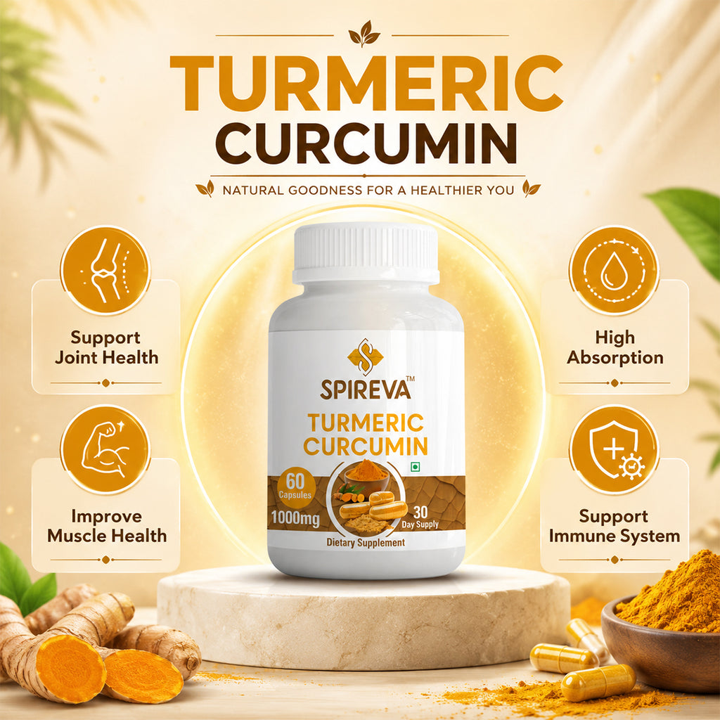 SPIREVA Turmeric with Piperine & Ginger | Natural Joint Care & Immunity Booster Capsules