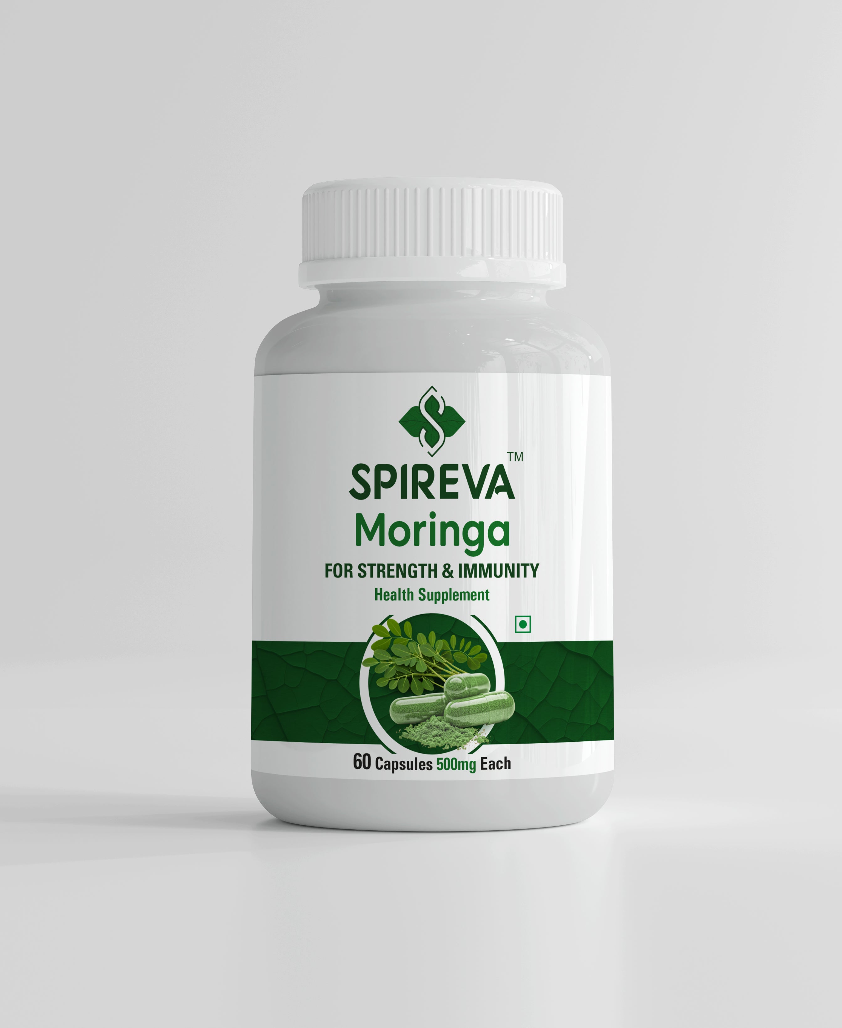 Spireva Moringa Capsules 500mg – Natural Ayurvedic Superfood Supplement for Immunity, Energy & Overall Wellness | Rich in Antioxidants, Vitamins & Nutrients | 60 Veg Capsules