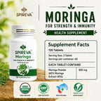 Spireva Moringa Tablets - Natural Ayurvedic Superfood Supplement for Immunity, Energy & Overall Wellness | Rich in Antioxidants, Vitamins & Nutrients | 120 Veg Tablets