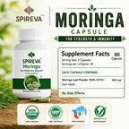 Spireva Moringa Capsules 500mg – Natural Ayurvedic Superfood Supplement for Immunity, Energy & Overall Wellness | Rich in Antioxidants, Vitamins & Nutrients | 60 Veg Capsules
