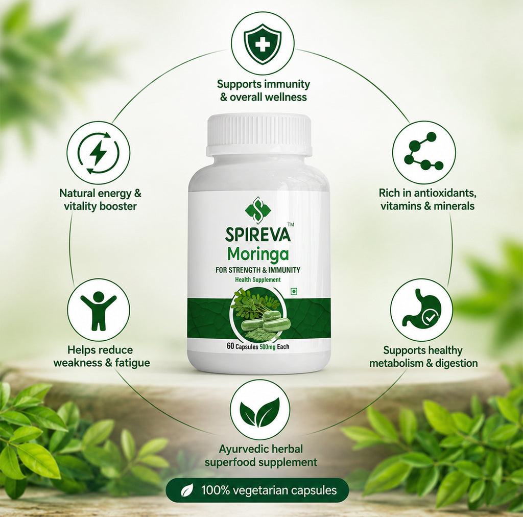 Spireva Moringa Capsules 500mg – Natural Ayurvedic Superfood Supplement for Immunity, Energy & Overall Wellness | Rich in Antioxidants, Vitamins & Nutrients | 60 Veg Capsules