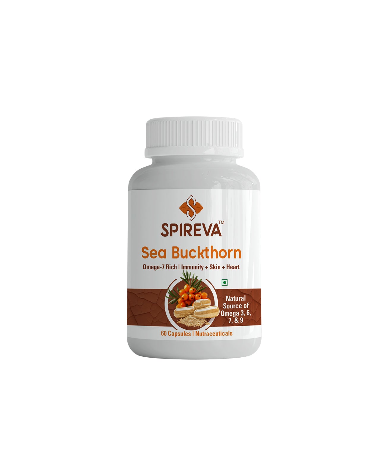 SPIREVA Sea Buckthorn Herbal Capsules | Natural Omega 3 6 7 9 Supplement for Daily Wellness
