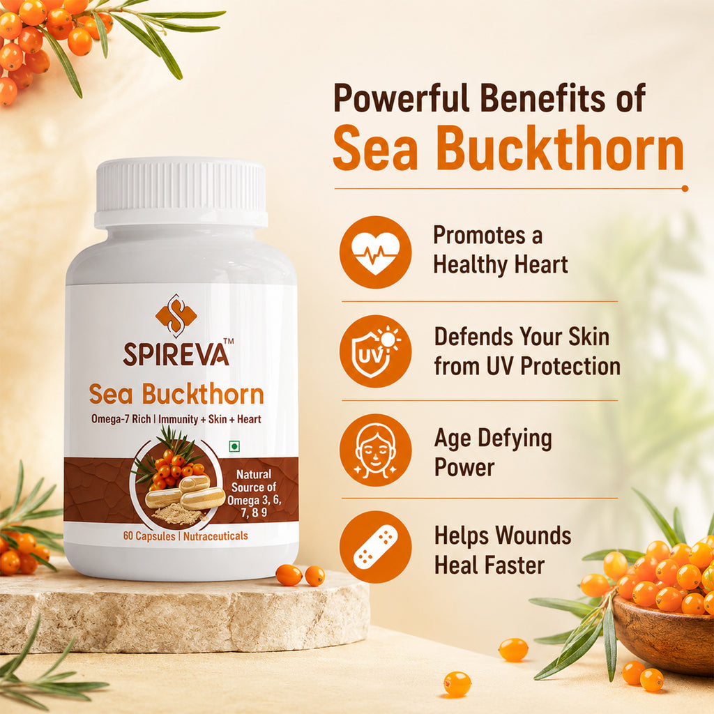 SPIREVA Sea Buckthorn Herbal Capsules | Natural Omega 3 6 7 9 Supplement for Daily Wellness
