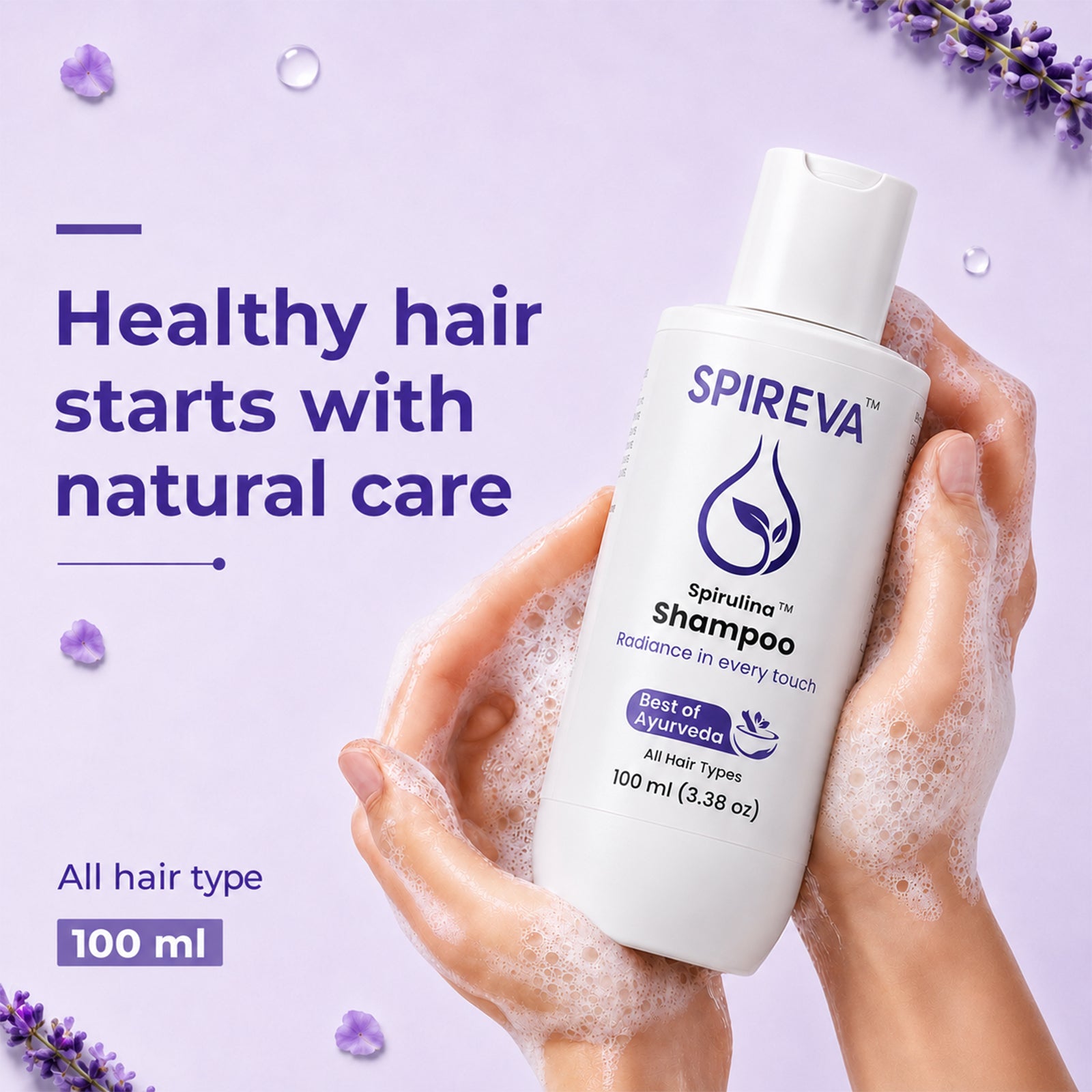SPIREVA Spirulina Shampoo – Ayurvedic Nourishment for Strong, Silky & Healthy Hair