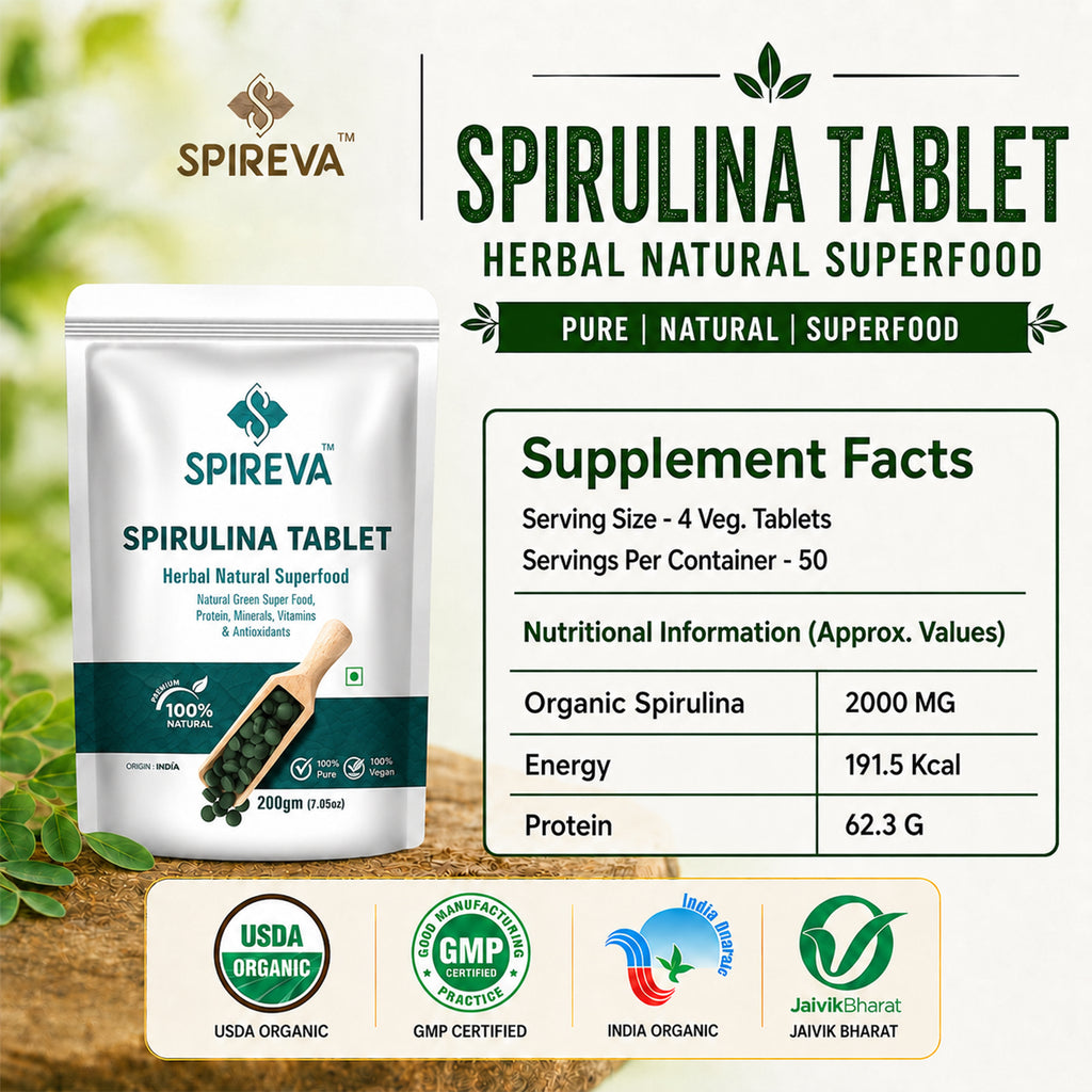 Spirulina Tablet – 100% Natural Herbal Superfood Tablets Rich in Protein, Vitamins & Antioxidants | Vegan Wellness Supplement