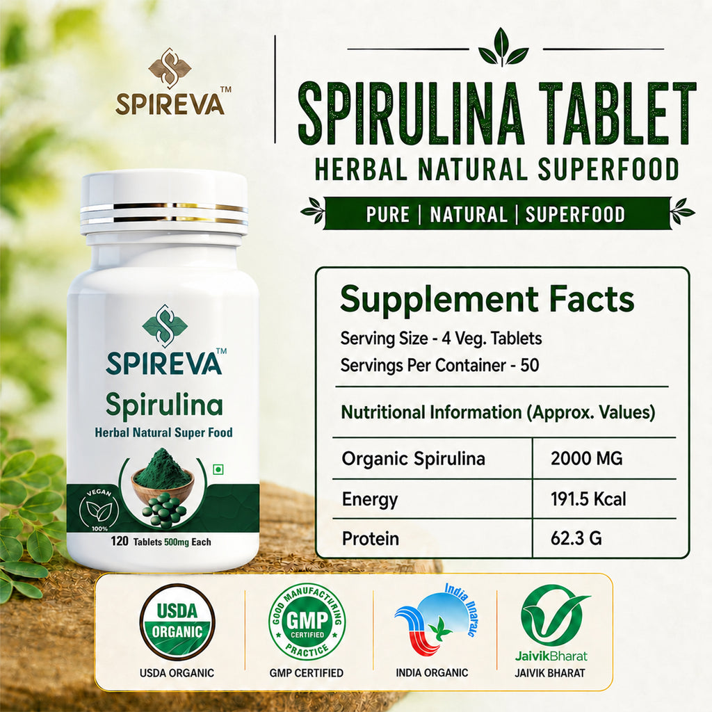 Spireva Spirulina Tablets - Protein & Antioxidant Rich Superfood for Immunity, Energy & Wellness | 100% Natural