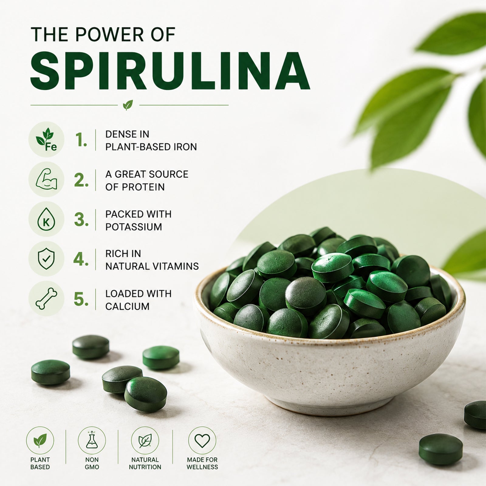 Spirulina Tablet – 100% Natural Herbal Superfood Tablets Rich in Protein, Vitamins & Antioxidants | Vegan Wellness Supplement