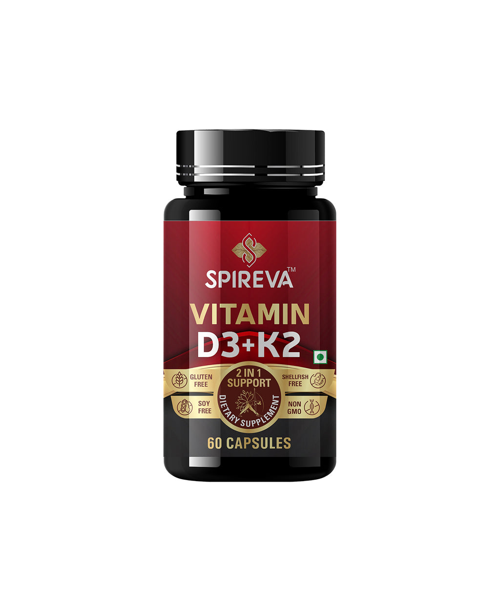 SPIREVA Vitamin D3 with K2 MK7 | High Potency Bone Strength & Calcium Absorption Support