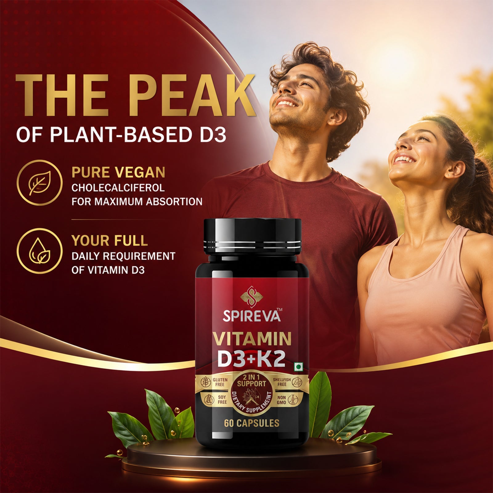 SPIREVA Vitamin D3 with K2 MK7 | High Potency Bone Strength & Calcium Absorption Support