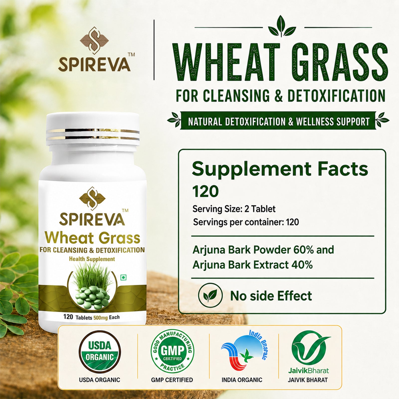 SPIREVA Pure Wheatgrass Tablets | Ayurvedic Superfood for Detox, Immunity & Weight Management