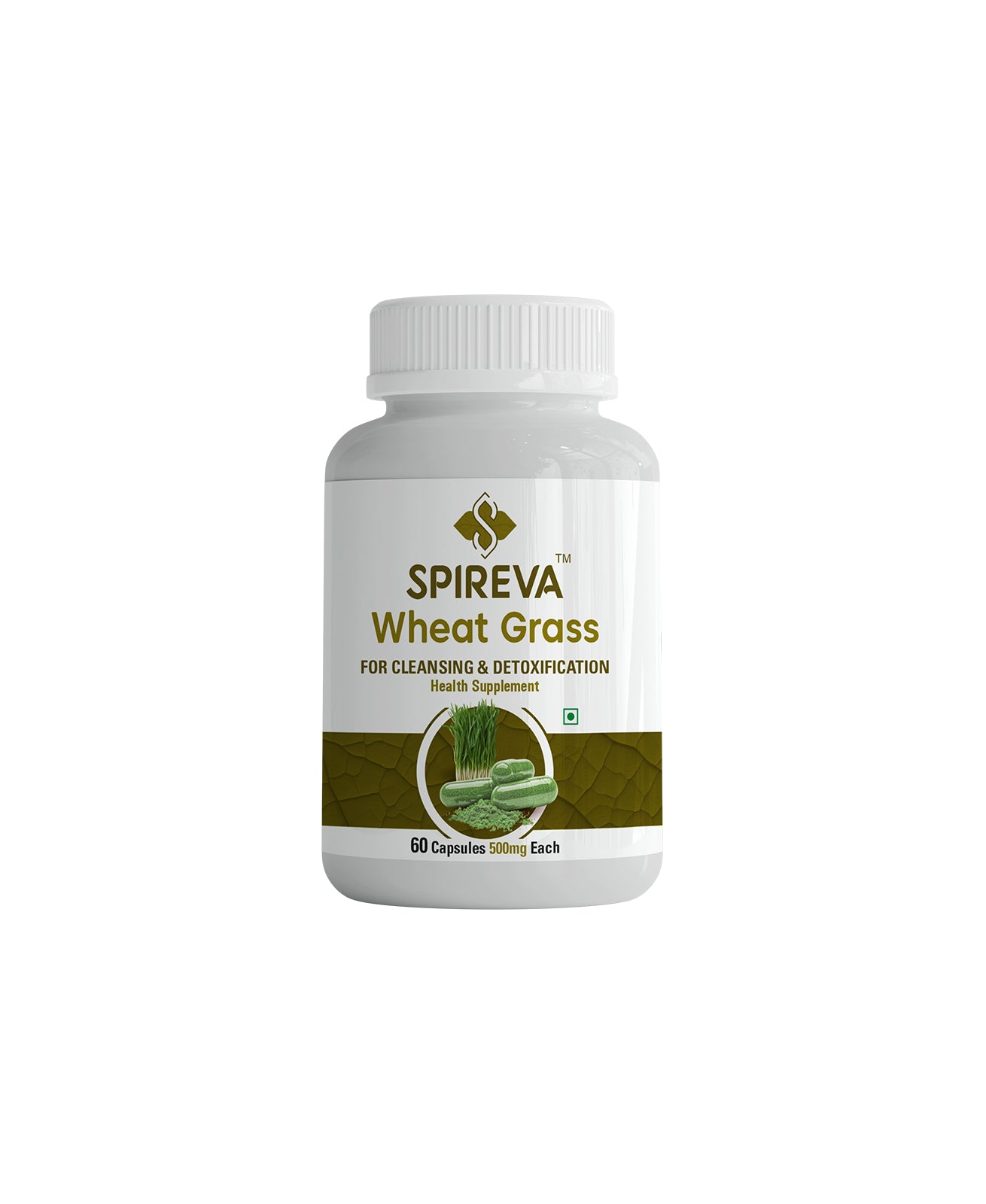 SPIREVA Wheatgrass 500mg Capsules | Non-GMO Daily Detox & Digestive Health Support