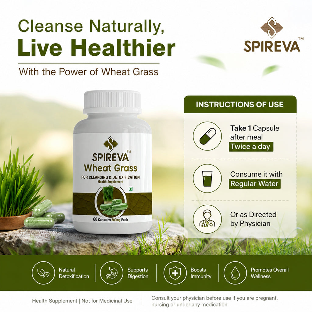 SPIREVA Wheatgrass 500mg Capsules | Non-GMO Daily Detox & Digestive Health Support